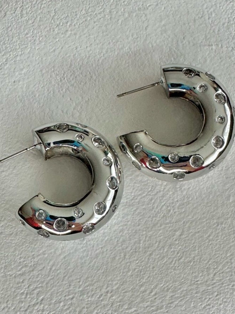 NEW Nordstrom Silver-Tone Hoop Earrings with Crystal Accents